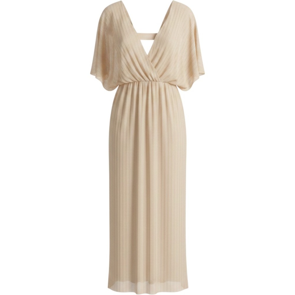 Hayden Los Angeles Cream Pleated Flutter Sleeve V-Neck Midi Dress Womens Size M
